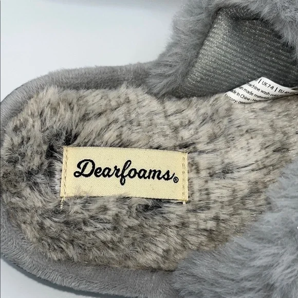 Dearfoams Soft Gray Plush Slippers - Picture 6 of 7
